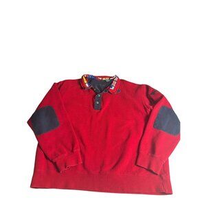 Vintage Orvis Mens Red 1/4 Zip Pullover With Flag Collar elbow patches Size XL